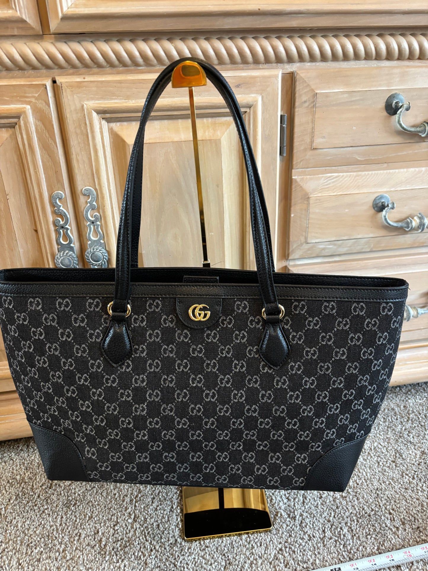 Gucci Ophidia Black Denim tote Shoulder Bag