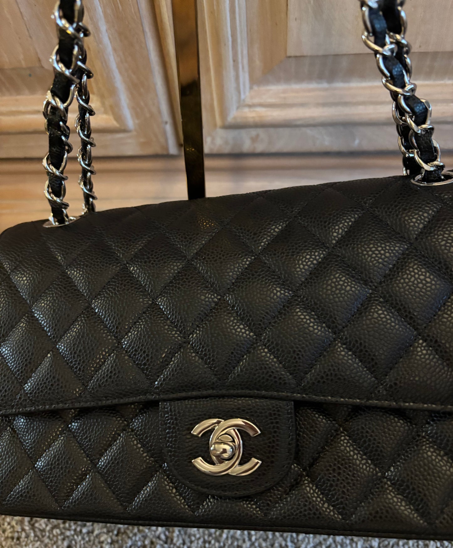 Chanel Black Quilted Leather Shoulder/Handbag Silver Hardware 2392
