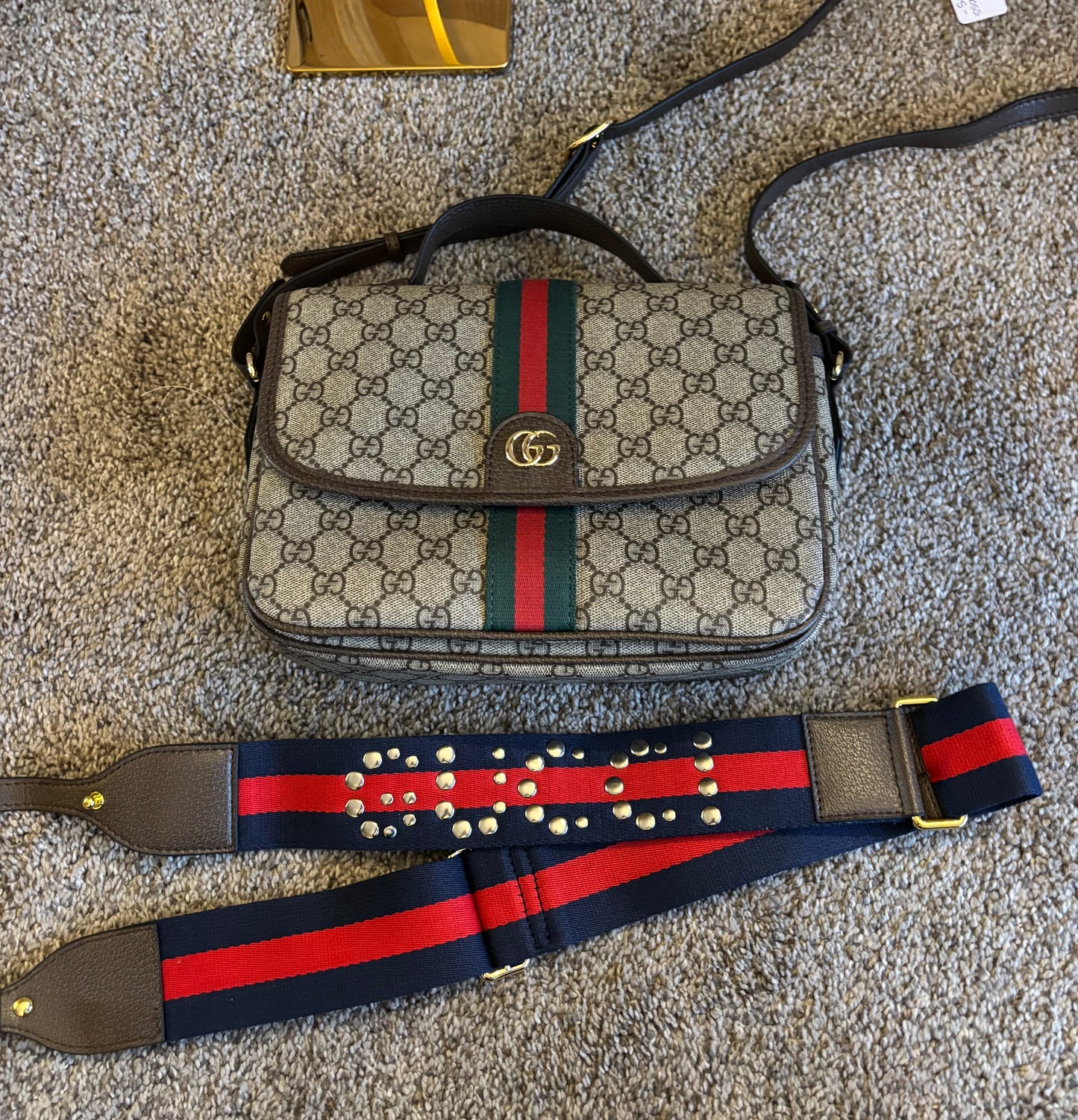 Gucci Mono Flap Shoulder/Crossbody Stud Strap 2335